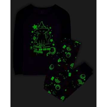 The Children's Place Baby Toddler 2 Piece and Kids, Sibling Matching, Holiday Pajama Sets, Cotton, Witchy Cat Halloween