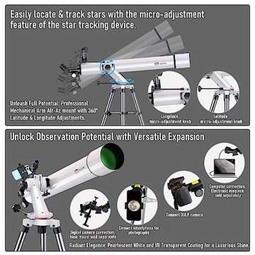 Telescope,100mm Aperture 900mm FL w/Star-Finding System for iOS/Android, Metal AZ w/high-Precision Adjustment, Telescope for Adults high Powered, Ideal for Astronomy Enthusiasts/Beginners/Kids,White