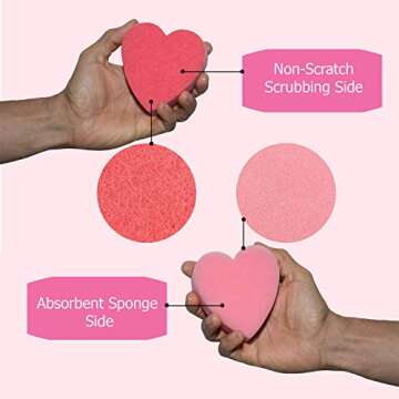 GMIcréatifs Heart Shaped, Dual-Sided Kitchen Sponge and Scrubber for Washing Dishes, Pots & Pans and General Household Cleaning, (6 Pack).