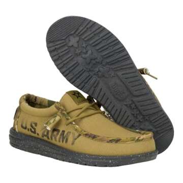 Hey Dude Wally US Army Army Green/Camo Size 10, Men’s Shoes, Men's Slip-on Loafers, Comfortable & Light-Weight