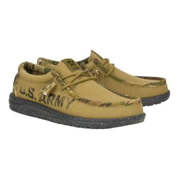 Hey Dude Wally US Army Army Green/Camo Size 10, Men’s Shoes, Men's Slip-on Loafers, Comfortable & Light-Weight