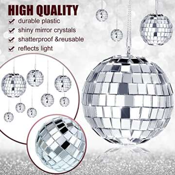 MTLEE 20 Pcs Disco Balls Decoration Hanging Mirror Disco Ball Ornaments New Years Eve Assorted Silver Mini Glass Different Sizes Reflective with Rope(2.4 Inch, 2 Inch, 1.6 Inch, 1.2 Inch)