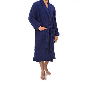 Marquess 100% Cotton Terry Hotel Bath Robe, Both Men and Women,Thick & Warm Home Bathrobe with Large Shawl Collar, One Size Fits All (Navy Blue)