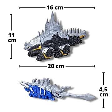 Power Rangers Dino Fury Blue Tricera Blade and Black Stego Spike Zord Toys for Kids Ages 4 and Up Zord Link Mix-and-Match Custom Build System