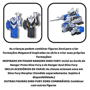 Power Rangers Dino Fury Blue Tricera Blade and Black Stego Spike Zord Toys for Kids Ages 4 and Up Zord Link Mix-and-Match Custom Build System