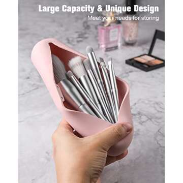 FERYES Large Travel Makeup Brush Holder, Magnetic Anti-fall Out Silicon Portable Cosmetic Face Brushes Holder, Soft and Sleek Makeup Tools Organizer for Travel- (8.27 * 2.36 * 1.57)