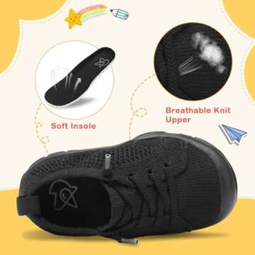 LeIsfIt Toddler Shoes - All Black Barefoot Sneakers for Kids