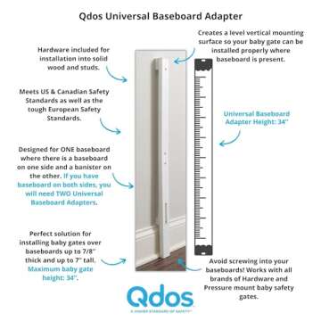 Qdos Safety Universal Baseboard Adapter for All Baby Gate | White | Professional Grade Safety - Universal Solution for Gate Installation Over a Baseboard - Works with All Gates - Easy Installation