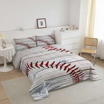 Feelyou Baseball Pattern Bedding Set for Girls Boys Children Sports Theme Comforter Set 3D Ball Pattern Comforter Room Decor Baseball Games Duvet Set Athlete Competitive Full Size Quilt Set