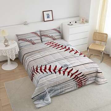 Feelyou Baseball Pattern Bedding Set for Girls Boys Children Sports Theme Comforter Set 3D Ball Pattern Comforter Room Decor Baseball Games Duvet Set Athlete Competitive Full Size Quilt Set