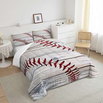 Feelyou Baseball Pattern Bedding Set for Girls Boys Children Sports Theme Comforter Set 3D Ball Pattern Comforter Room Decor Baseball Games Duvet Set Athlete Competitive Full Size Quilt Set