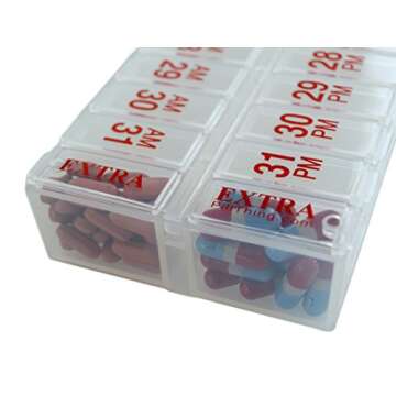 Twice-a-Day Monthly Large Pill Organizer Set - AM/PM Medication Organizer Box Set Contains 2 Organizers. *New Stay-Tight LIDS. BPA Free