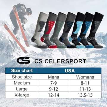 CS CELERSPORT 2 Pack Ski Socks for Men and Women Skiing, Snowboarding, Cold Weather, Winter Performance Socks, Black+Blue, Large