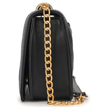 lola mae Crossbody Bags for Women Fashion Quilted Shoulder purse with Convertible Chain Strap Classic Satchel Handbag (Black/Gold-716)