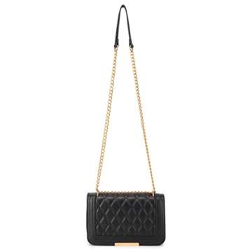 lola mae Crossbody Bags for Women Fashion Quilted Shoulder purse with Convertible Chain Strap Classic Satchel Handbag (Black/Gold-716)