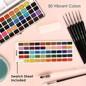 Grabie Watercolor Paint Set, Great for Painting, 50 Colors, Detail Paint Brush Included, Art Supplies, for Artists, Amateur Hobbyists and Painting Lovers