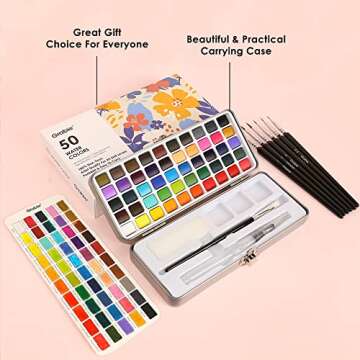 Grabie Watercolor Paint Set, Great for Painting, 50 Colors, Detail Paint Brush Included, Art Supplies, for Artists, Amateur Hobbyists and Painting Lovers