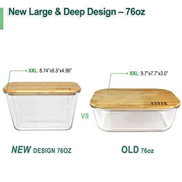 Urban Green Glass Container with Wood Lid, Glass food storage Container with Lids, Glass Meal Prep Containers Set, Glass Containers set (Natural-Bamboo-1p)