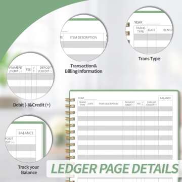 Accounting Ledger Book for Small Business Bookkeeping & Personal Use, Expense Tracker Notebook for Family Budget, Bookkeeping Record Book, Income and Expense Log Book - 8.4" x 6.1" (Green)