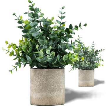 2 Pack Small Fake Plants Eucalyptus Potted Artificial Plants for Shelf Desk Home Bathroom Farmhouse Room Coffee Table Decor (Sage Green)