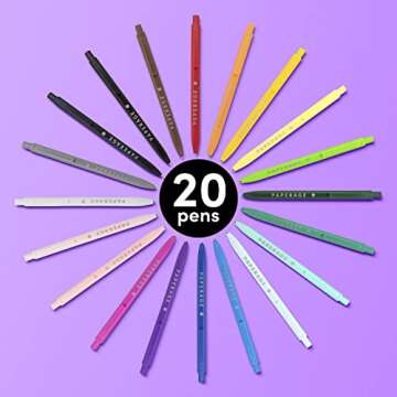 PAPERAGE Gel Pen With Retractable Medium Point (0.7mm), 20 Colored Pen Set for Bullet Style Journals, Notebooks, Planners, Calendars, Notes & Drawing, Use at Home, Office, School, Crafts