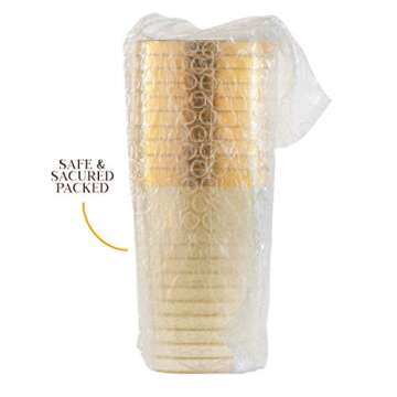 100 Gold Plastic Cups 14 Oz Gold Glitter with a Gold Rim - Premium Disposable Party Cups - Elegant and Classy Sturdy Cups - Weddings Birthdays Anniversaries and Other Social Events