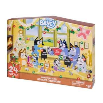 Bluey's Christmas Swim Advent Calendar, This Very Festive Bluey Surprise Pack Has 24 Surprises Behind 24 Different Windows, Includes 3 Christmas Swim Figures, 18 Accessories And 3 Stickers To Reveal