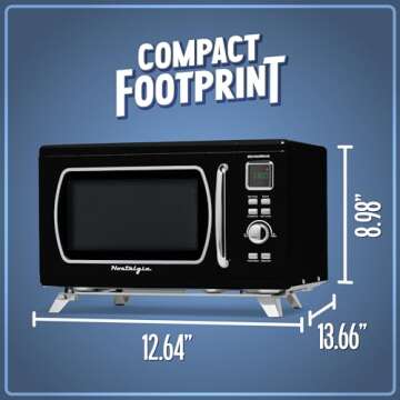 Nostalgia Mid-Century Retro Countertop Microwave Oven - Large 900-Watt - 0.9 cu ft - 8 Pre-Programmed Cooking Settings - Digital Clock - Kitchen Appliances - Black