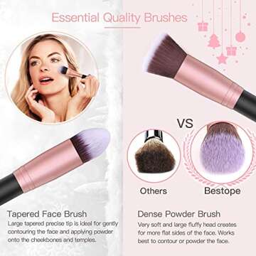 BESTOPE PRO 16Pcs Makeup Brushes Set, 4Pcs Beauty Blender Sponge Set and 1 Brush Cleaner, Premium Synthetic Foundation Brushes Blending Face Powder Eye Shadows Make Up Brushes Kit, Rose Gold