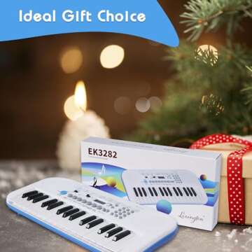 Lexington 32 Key Electric Keyboard, Small Digital Piano for Beginners, Mini Portable Musical Gift (EK3282, White)