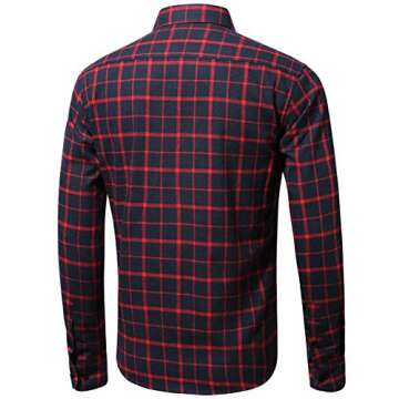 XI PENG Men's Dress Long Sleeve Flannel Shirt Thermal Plaid Checkered Jacket (Red Navy Blue, Large)