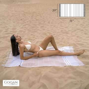 GOQAN Turkish Beach Towel Oversized 39x71 | Thin, Lightweight, 100% Cotton and Sand Free Towel is Suitable for Beach, Bathroom, Pool, Travel & Swim | Odor Free Thanks to Quick Dry Property - Beige