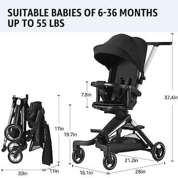 Lightweight Stroller, Convenience Baby Stroller with 360° Two-Way Rotational Seat, Baby Toddler Stroller for Travel, Multi Position Recline, Ultra Compact Fold & Airplane Ready Travel Stroller