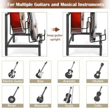 Bikoney Record Player Stand with Guitar Holder, Guitar Rack for Acoustic, Electric Guitar, Bass, Guitar Stand Multiple Guitars, Vinyl Record Stand, Guitar Stands Floor for Studio