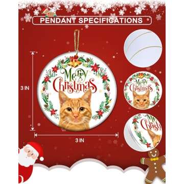 Orange Cat Ornament for Christmas Tree - Orange Cat Gifts for Women Xmas Keepsake Decor Clearance