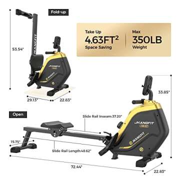 JKANGFIT Folding Rowing Machine - Rowing Machines for Home Use Indoor Magnetic Rower for Full Body with 16 Levels Resistance, LCD Monitor Device Holder (Training)