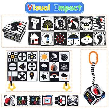 KUANGO 3 PCS Black and White High Contrast Baby Toys for Newborns