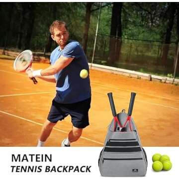 MATEIN Tennis Bag Tennis Racket Bags, Large Tennis Backpack for Men & Women with Shoe Compartment Hold 2 Rackets, Pickleball Paddles, Badminton Racquet, Balls Accessories, Waterproof Tennis Gifts Bag