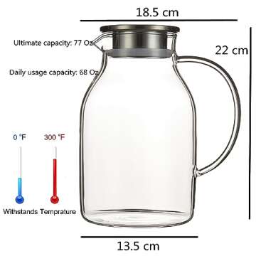 Karafu Glass Pitcher with Lid, 68Oz Heat Resistant Water Jug for Hot/Cold Water, Ice tea and Juice Beverage Clear