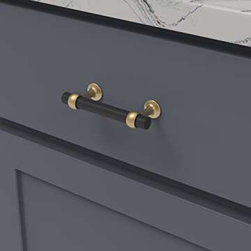 Belwith-Keeler B077522-MBBGB Ostia Collection Pull 3 Inch Center to Center Matte Black and Brushed Golden Brass Finish