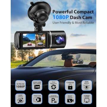 SUVCON Dash Cam, 3 Channel Dash Cam, 1080P Dash Cam Front and Inside, Triple Dash Cam, Dash Camera with 32GB Card, HDR, G-Sensor, 24Hr Parking, Front Rear Dash Cam Loop Recording