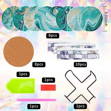 8 Pcs Diamond Art Painting Coasters Diamond Art Coasters with Holder, DIY Teal Marble Ocean Coasters Diamond Art Painting Kits for Adults, Kids & Beginners, Diamond Craft Supplies Coasters for Drinks