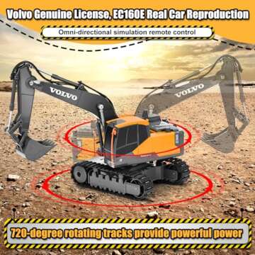 DOUBLE E Volvo RC Excavator Remote Control Excavator Toy for Boys Full Function Construction Vehicles Toys with Shovel for Outdoor Play Sandbox Digger Toys Gifts for Kids