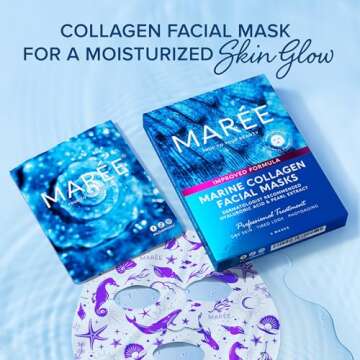 MAREE Collagen Face Mask with Hyaluronic Acid - Sheet Face Masks Skincare with Green & Red Algae Extract for All Skin Types - Hydrating Facial Mask Skin For Women Care Mascarillas Faciales - 6 Pack