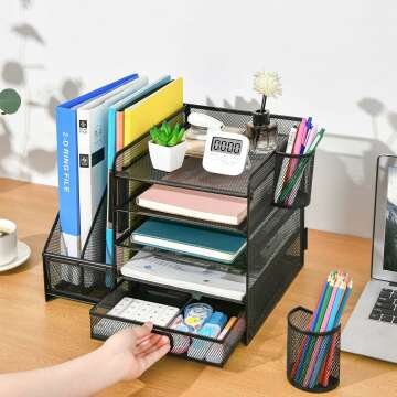 Marbrasse Desk Organizer with File Holder