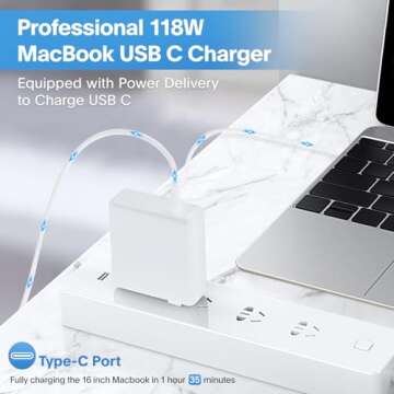 Mac Book Pro Charger - 118W USB C Fast Charger Power Adapter Compatible with USB C Port MacBook Pro/MacBook Air 16 15 14 13 Inch, New iPad Pro and All USB C Device, Include Charge Cable 6.6ft