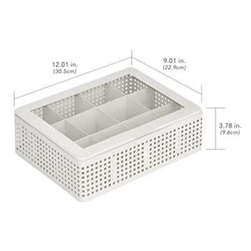 mDesign Nate Home by Nate Berkus Perforated Metal Tea Bag Organizer | for Kitchen Countertop, Cabinet, Pantry Shelf - 12 Compartment Tea Organizer for Tea Bags w/Clear Window Lid from mDesign - White