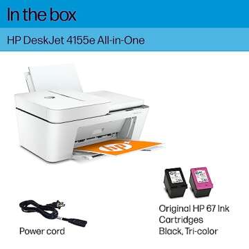 HP DeskJet 4155e Wireless Color Inkjet Printer, Print, scan, copy, Easy setup, Mobile printing, Best-for home, 3 months of Instant Ink included,white