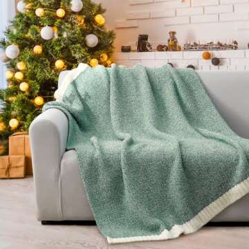 Snuggle Sac Christmas Green Blanket, Ultra Soft Xmas Blankets for Couch, Cozy Warm Knit Fuzzy Plush Throws Blanket for Sofa, Bed,Living Room, Heather Green, 50x60 inches