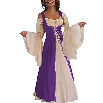 Abaowedding Womens's Medieval Renaissance Costume Cosplay Chemise and Over Dress 2X-large/3X-Large Plum and Ivory